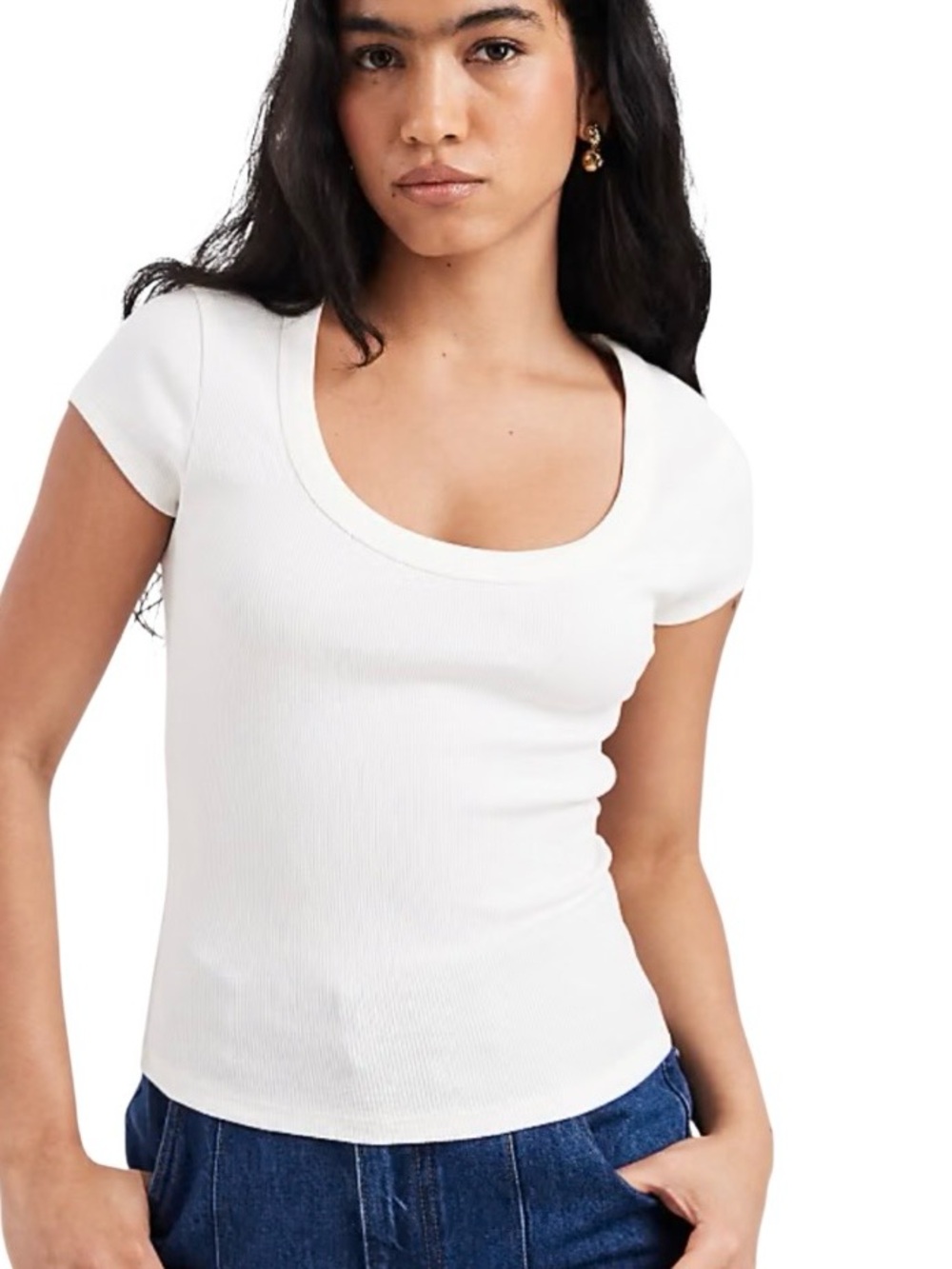 Zara Recovery Rib White Scoop
Neck Fitted Baby Tee Top Size
Medium NWT